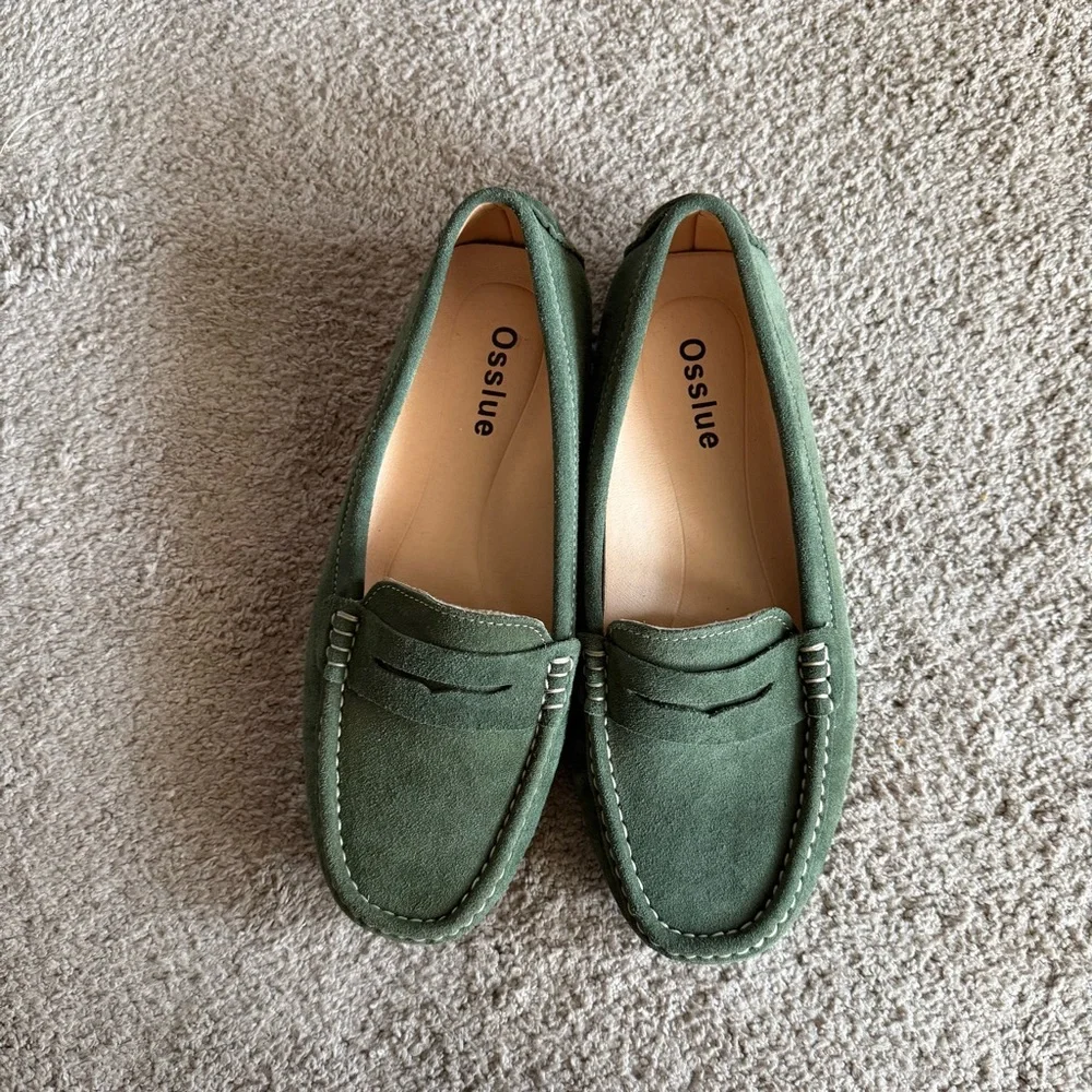 Size 9.5 Women's Green Suede Loafers - Picture 3 of 7